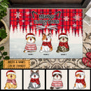 Meowy Christmas - Red Plaid White Snowflake - Personalized Cat Christmas Doormat
