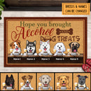 Hope You Brought Alcohol  And Dog Treats, Yellow  Background With Claret Frame, Personalized Dog Doormat