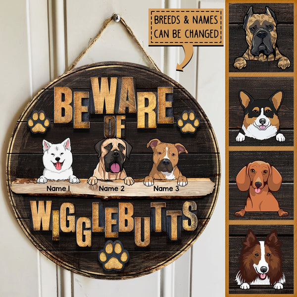 Beware Of Wigglebutts - Dark Wooden - Personalized Dog Door Sign
