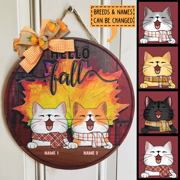 Hello Fall - Yellow Maple Leaves - Personalized Cat Door Sign