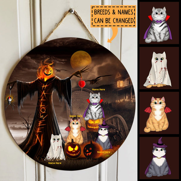 Halloween - Pumpkin Head Scarecrow - Personalized Cat Halloween Door Sign