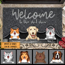 Welcome To The Shitshow, Pet Peeking From Curtain, Welcome Doormat, Personalized Dog & Cat Doormat