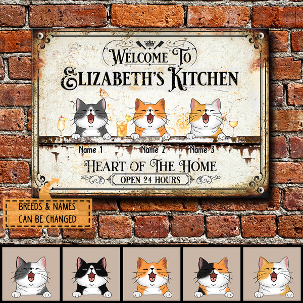 Welcome To My Kitchen Heart Of The Home, Welcome Sign, Personalized Cat Breeds Metal Sign, Kitchen Decor