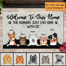 Welcome To Our Home The Humans Just Live Here With Us, Welcome Doormat, Personalized Dog & Cat Doormat