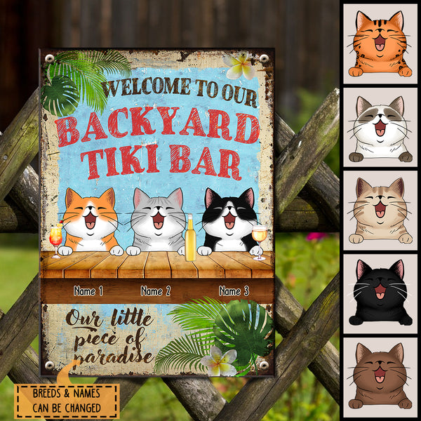 Welcome To Our Backyard Tiki Bar Our Little Piece Of Paradise, Hawaii Style Sign, Personalized Cat Breeds Metal Sign