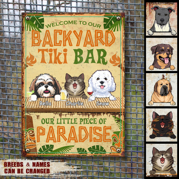 Metal Backyard Tiki Bar Signs, Gifts For Pet Lovers, Our Little Piece Of Paradise Tropical Style Welcome Signs