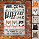 Welcome To Backyard Bar Where Every Hour Is Happy Hour, Cat & Beverage Sign, Personalized Cat Breeds Metal Sign