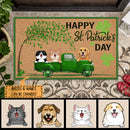 Personalized Dog & Cat Doormat, Happy St. Patrick Day Home Decor, Gifts For Pet Lovers, Dog & Cat In Green Truck