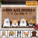 A Big Ass Dog Lives Here, Dog Peeking From Curtain, Personalized Dog Breeds Doormat, Gifts For Dog Lovers