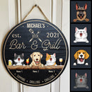 Deck Bar & Grill, Wooden Door Hanger, Personalized Dog & Cat Door Sign, Kitchen Decor, Gifts For Pet Lovers