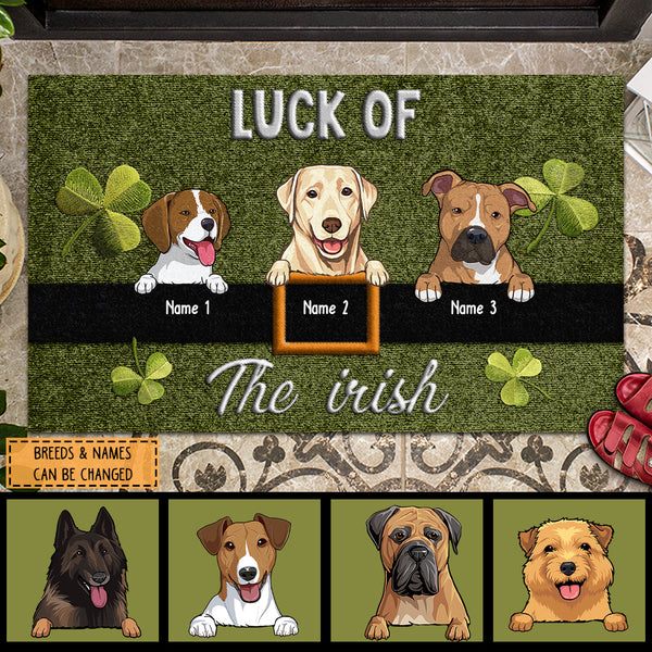 Luck Of The Irish, Shamrock Doormat, Personalized Dog Breeds Doormat, St. Patrick Day Home Decor, Gifts For Dog Lovers