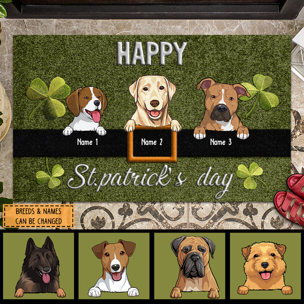 Happy St. Patrick's Day, Shamrock Doormat, Personalized Dog Breeds Doormat, Home Decor, Gifts For Dog Lovers