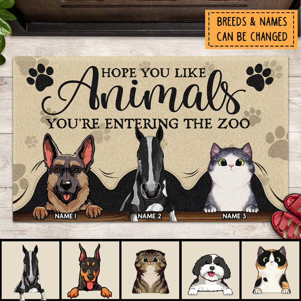 Hope You Like Animals, You're Entering The Zoo, Pet's Under Curtain, Personalized Dog & Cat & Horse Lovers Doormat