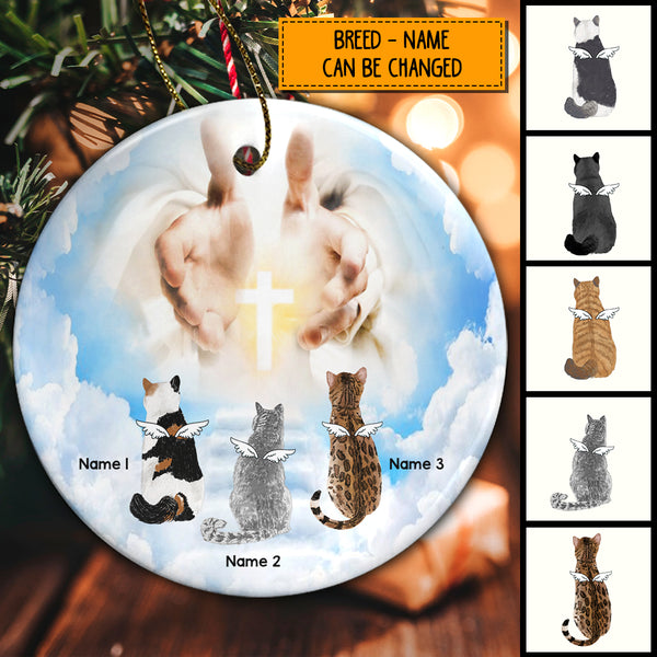 Cat In Heaven Cloudy Memorial Circle Ceramic Ornament - Personalized Angel Cat Decorative Christmas Ornament