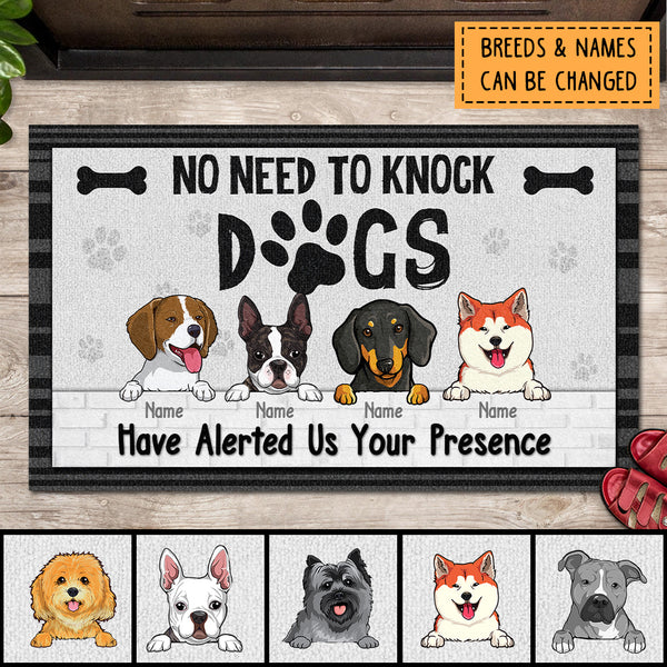 No Need To Knock Dogs Have Alerted Us Your Presence, Black Striped Doormat, Personalized Dog Breeds Doormat