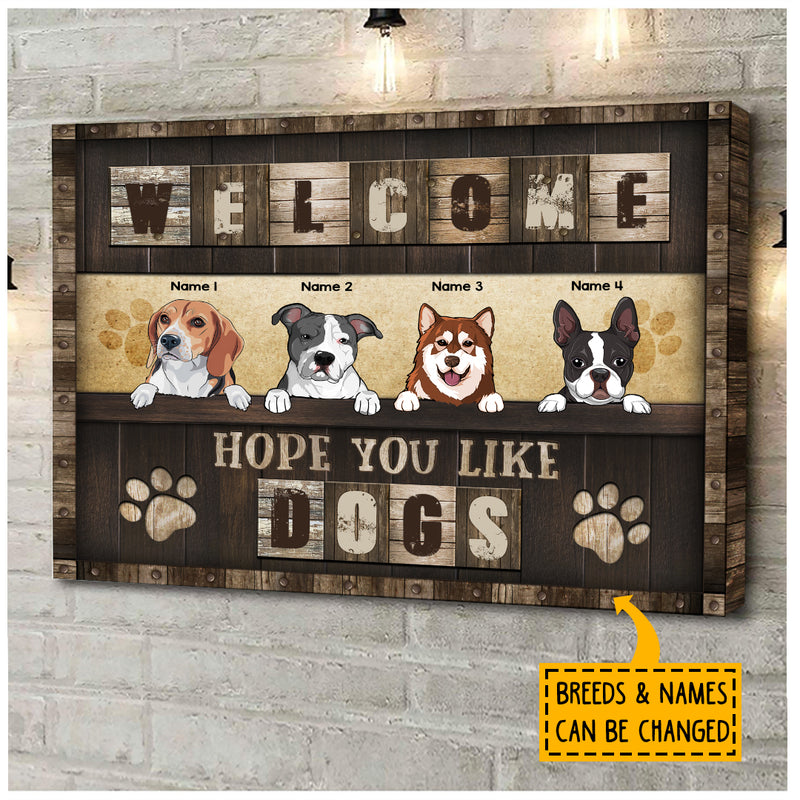Welcome, Hope You Like Dogs, Dogs At Wooden Counter Bar, Personalized Dog Canvas