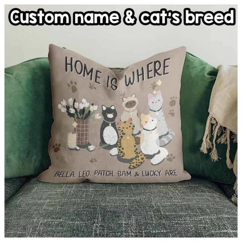 Home Is Where My Cats Are - Vintage Style - Personalized Cat Pillow