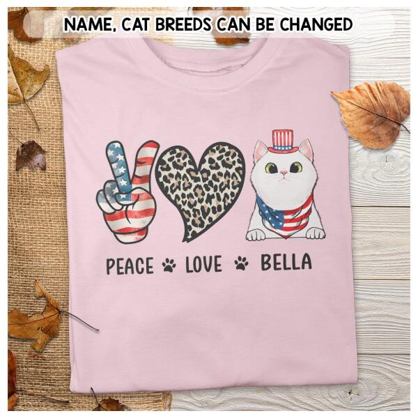 Peace - Love - Cat - 4th of July - Personalized Cat T-shirt