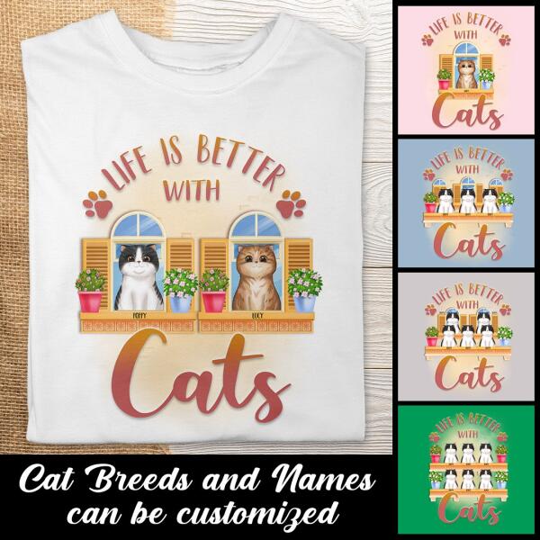 Life Is Better With Cats - Yellow Window - Personalized Cat T-shirt