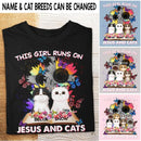 This Girl Runs On Jesus And Cats - Personalized Cat T-shirt