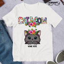 Cat Mom - Cat Wearing Floral Head Wreath - Personalized Cat T-shirt