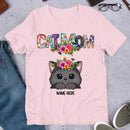 Cat Mom - Cat Wearing Floral Head Wreath - Personalized Cat T-shirt