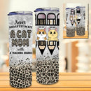 Never Underestimate A Cat Mom With A Teaching Degree - Leopard Print - Personalized Cat Tumbler