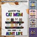 Rockin' The Cat Mom And Aunt Life - Rainbow Leopard Print - Personalized Cat T-shirt