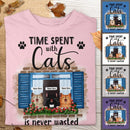 Time Spent With Cats Is Never Wasted - Blue Window - Personalized Cat T-shirt