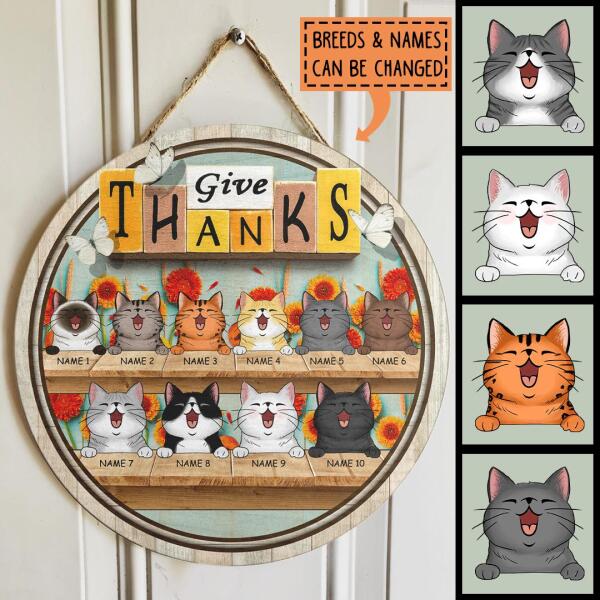 Give Thanks - White Butterflies and Flowers - Personalized Cat Door Sign