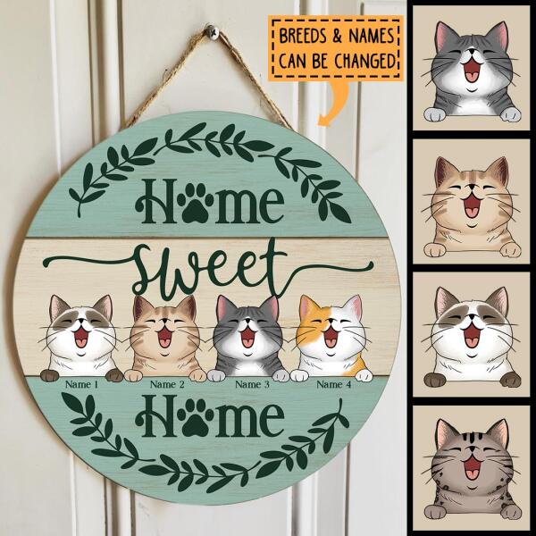 Home Sweet Home - Pastel Green Door - Personalized Cat Door Sign
