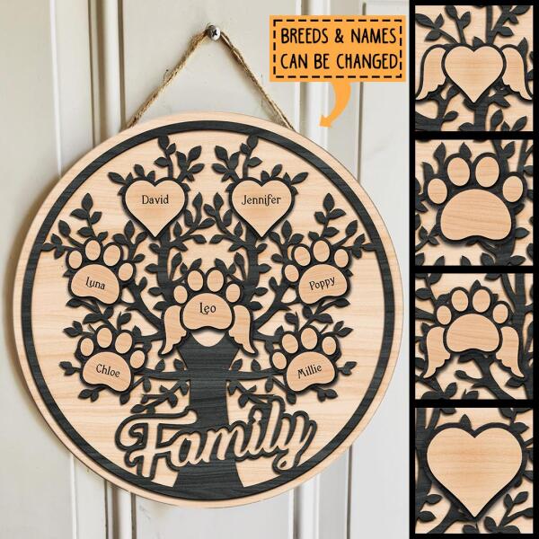 Family Tree - Hearts And Paws - Personalized Door Sign
