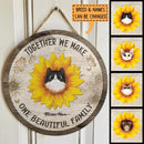 One Beautiful Family - Cat with Sunflower Headdress - Personalized Cat Door Sign