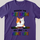 Rockin' The Cat Mom And Aunt Life - Rainbow Leopard Print - Personalized Cat T-shirt
