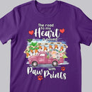 The Road To My Heart Is Paved With Paw Prints - Cats On Flowers Truck - Personalized Cat T-shirt