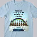 No Longer By My Side But Forever In My Heart - Rainbow And Bridge - Personalized Cat T-shirt