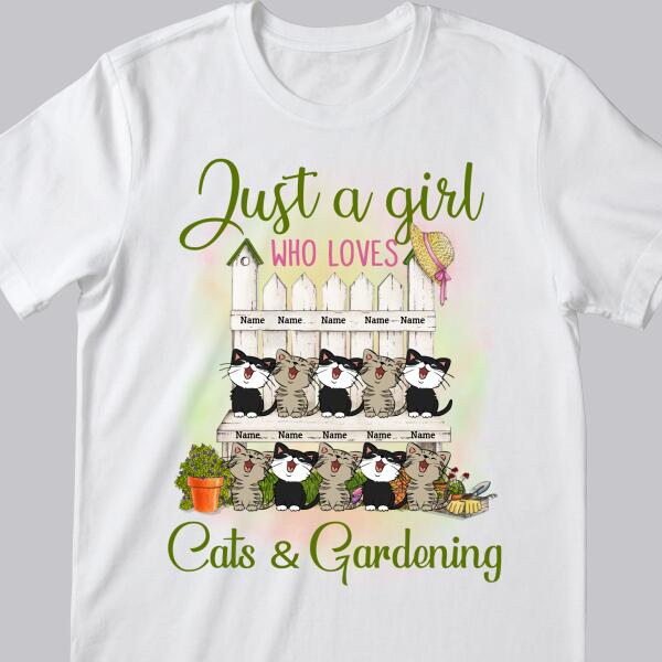 Just A Girl Who Loves Cats And Gardening - Cats On Gardens - Personalized Cat T-shirt