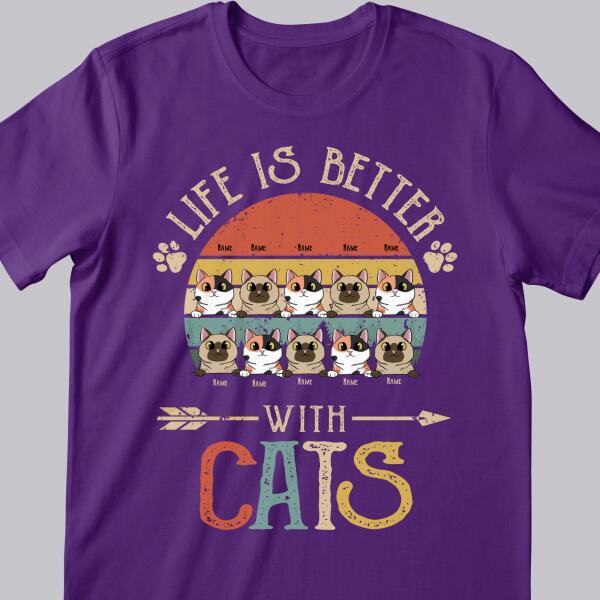 Life Is Better With Cats -  Vintage Style - Personalized Cat T-shirt