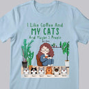 I Like Coffee And My Cats And Maybe 3 People - Personalized Cat and Girl T-shirt