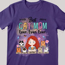 Best Cat Mom Ever Ever Ever - Cute Laughing Cats And Flowers - Personalized Cat And Girl T-shirt