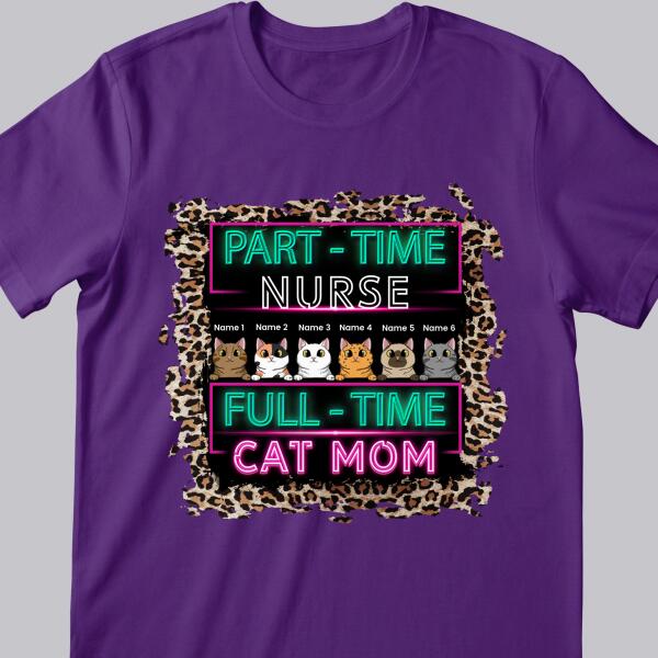 Full-time Cat Mom - Retro Leopard - Personalized Cat T-shirt