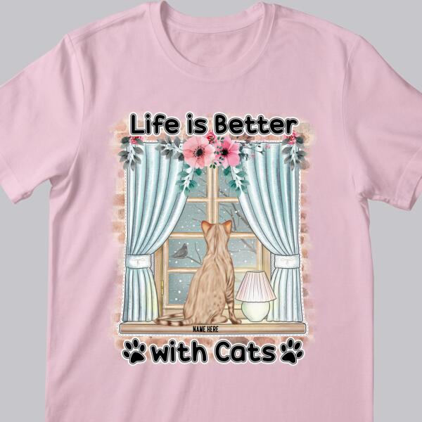Life Is Better With Cats - Cats Back On Window - Personalized Cat T-shirt
