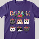 Cat Mom - Cat Wearing Floral Head Wreath - Personalized Cat T-shirt