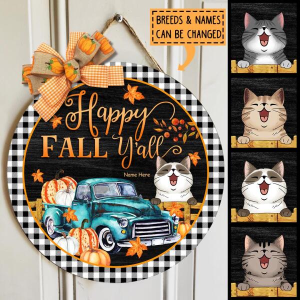 Happy Fall Y'all - Truck with Pumpkins - Personalized Cat Door Sign