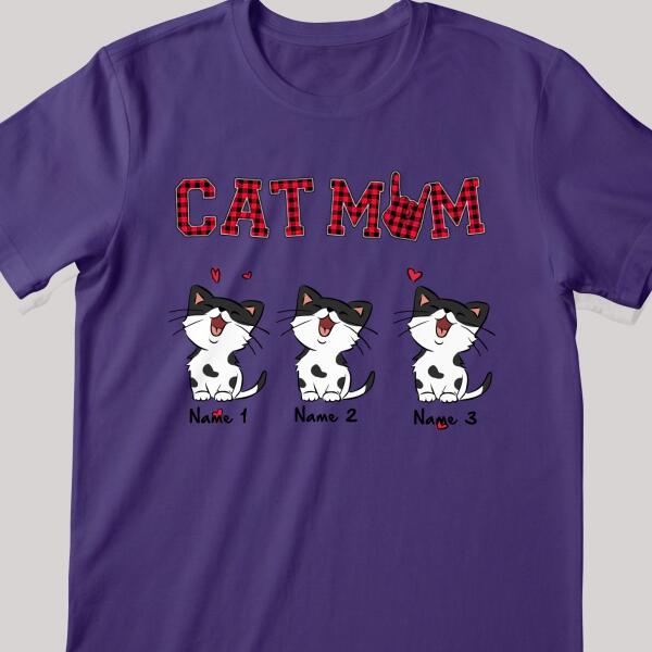 Cat Mom - Plaid Print - Personalized Cat T-shirt