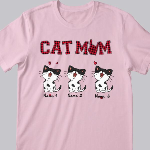Cat Mom - Plaid Print - Personalized Cat T-shirt