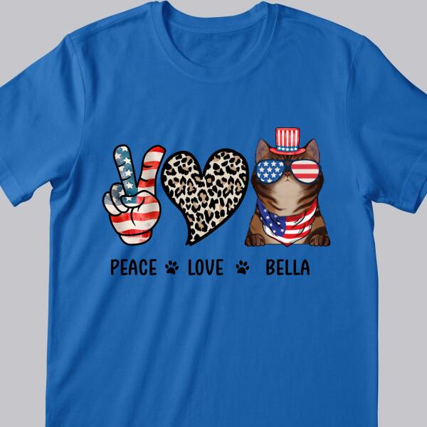Peace - Love - Cat - 4th of July - Personalized Cat T-shirt
