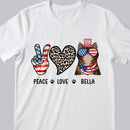 Peace - Love - Cat - 4th of July - Personalized Cat T-shirt