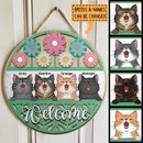 Welcome - Wood Carving Flowers - Personalized Cat Door Sign