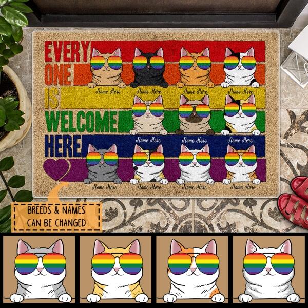 Everyone Is Welcome Here - LGBT - Personalized Cat Doormat